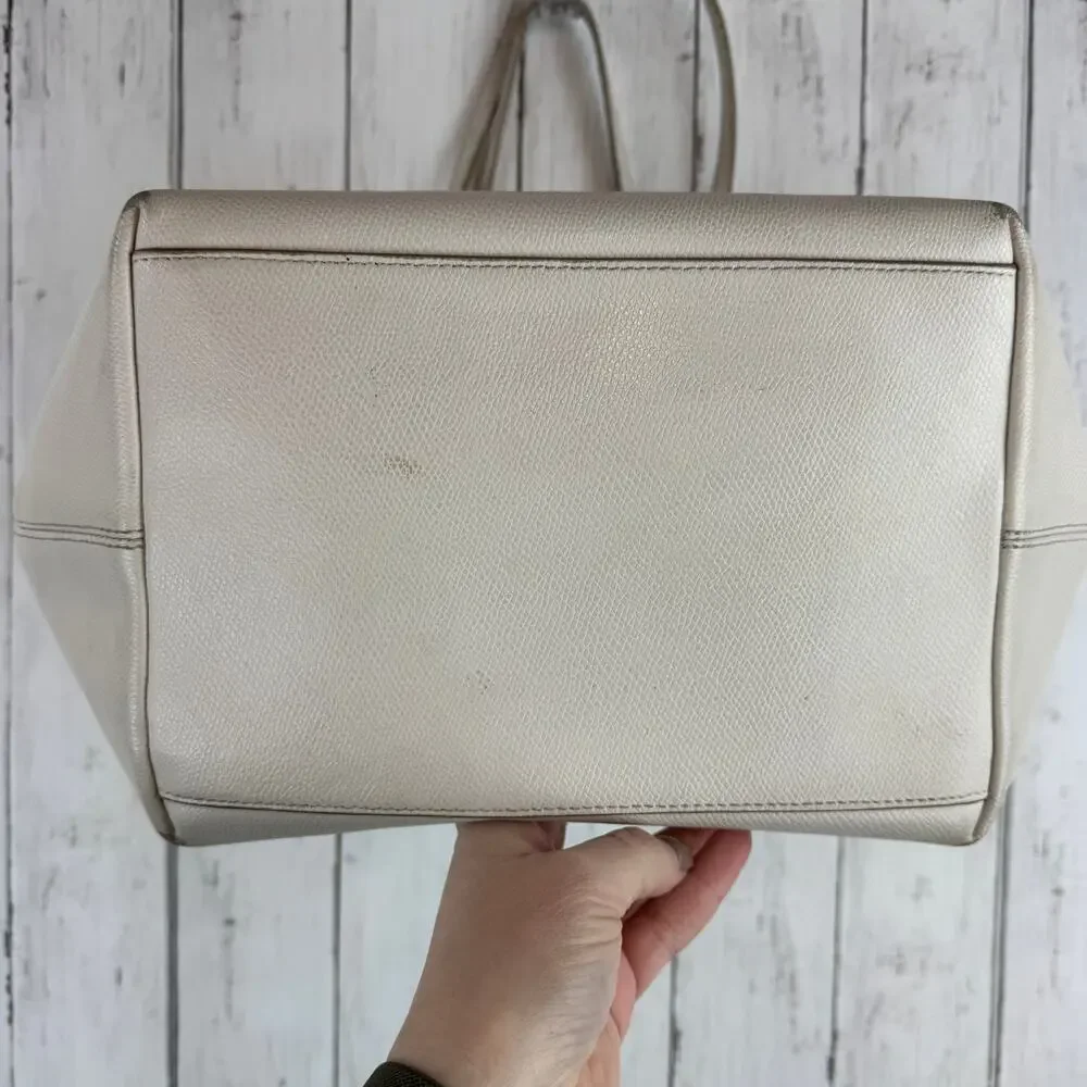 Coach Chalk Ivory Crossgrain Leather Street Zip Tote Shoulder Bag Top-Zip Purse - Picture 4 of 16